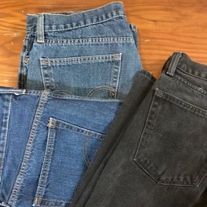 Levi’s: asst 527 and 505: 36/32 three pair of denim jeans: excellent condition